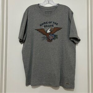 Life is Good Men’s Crusher Tee Home of the Brave Eagle Grey Color Dadcore L